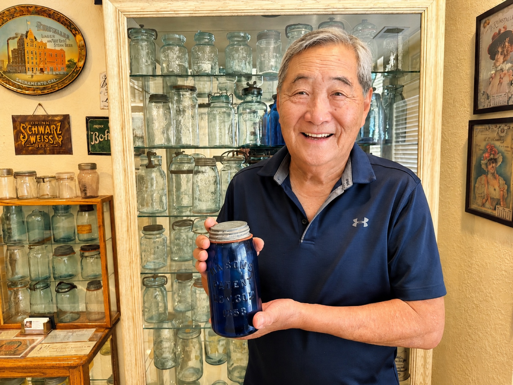 Part of Jerry Ikeda's antique fruit jar collection